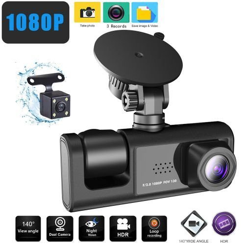 triple camera car dash cam 1080p