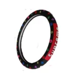 Colorful Supreme-inspired PVC steering wheel cover with carbon fiber texture.