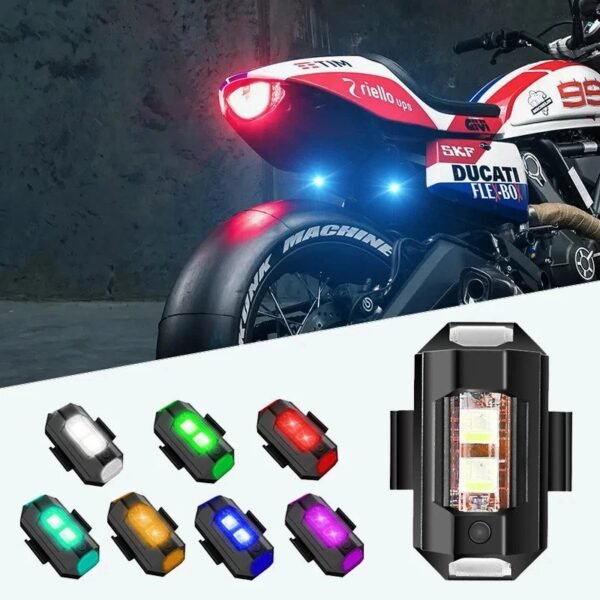 Wireless LED strobe warning light installed on motorcycle with multi-color anti-collision safety lights