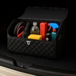 Leather car trunk organizer collapsible storage box with handle and padlock
