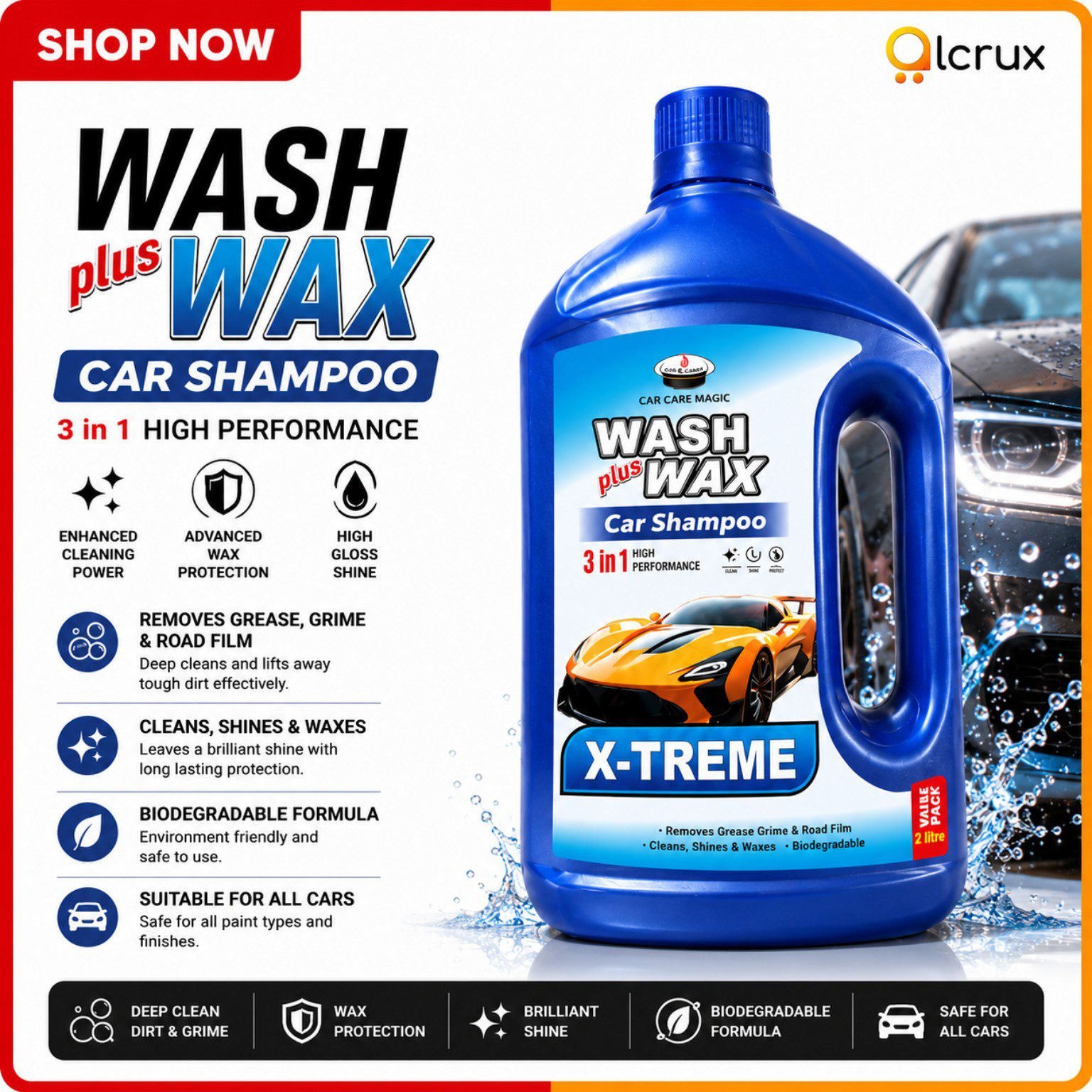 Wash plus wax car shampoo
