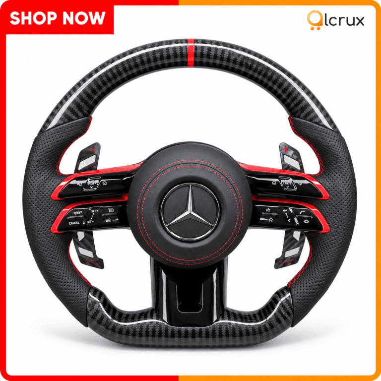 Mercedes-Benz carbon-fibre steering wheel with red trim