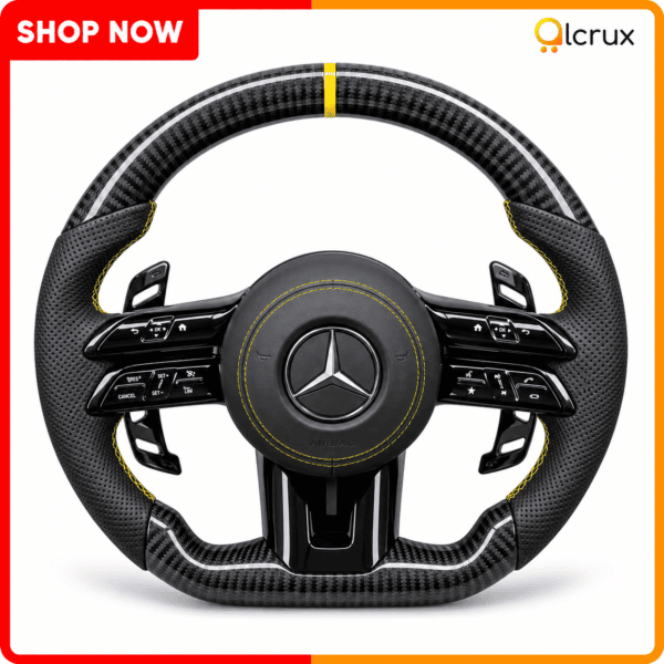 Mercedes-Benz carbon-fibre steering wheel with yellow accents