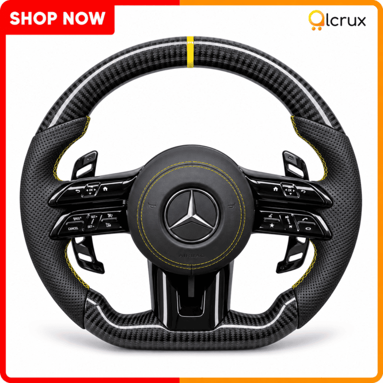 Mercedes-Benz carbon-fibre steering wheel with yellow accents